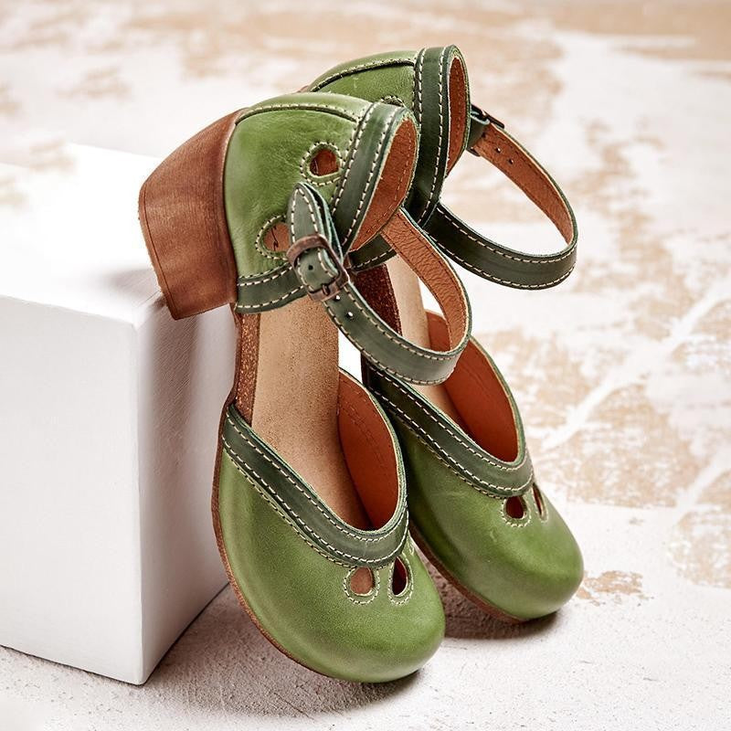 Women's Block-Heel Color Block Mary Jane Shoes