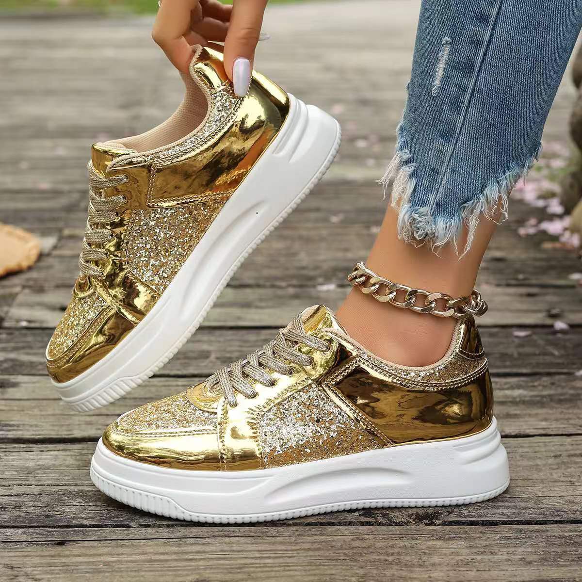 Women's Sequin Lace-Up Platform Sneakers