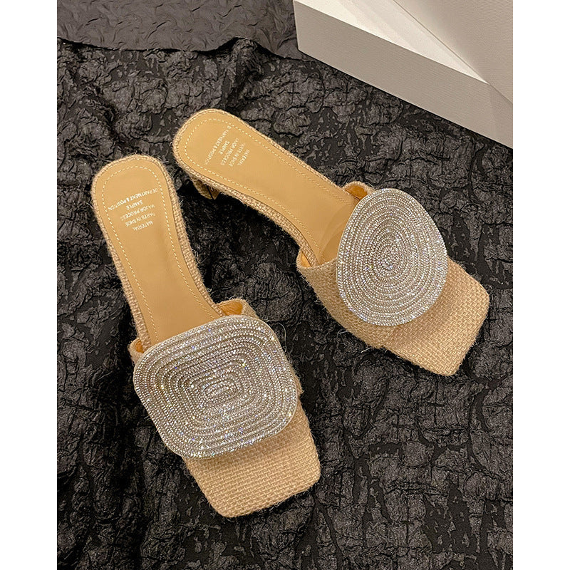 French Romantic Rhinestone Woven Sandals