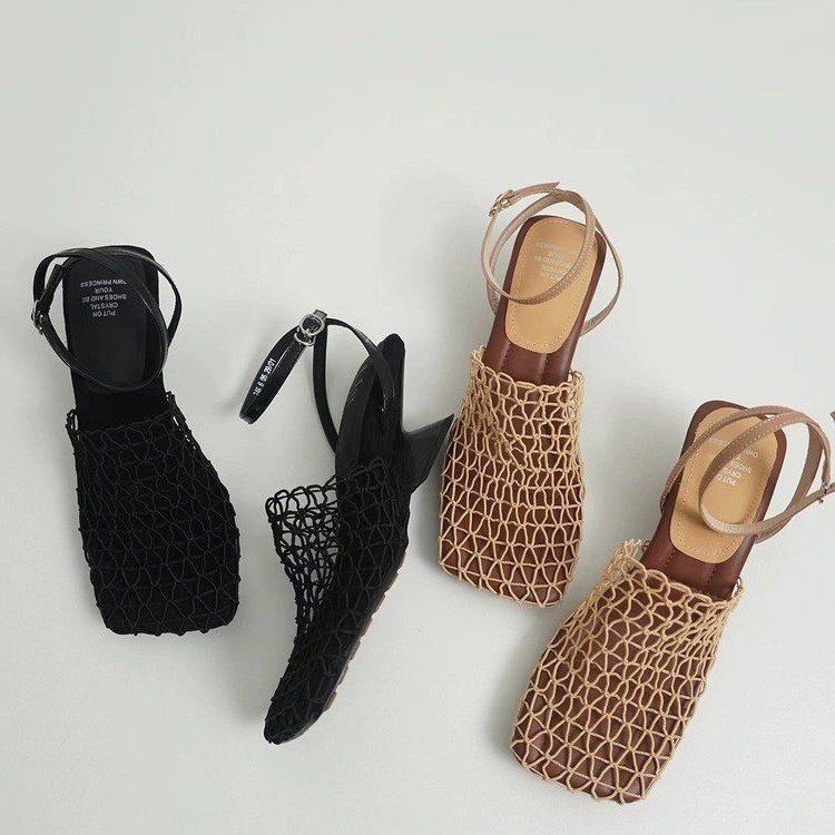 Vintage Weave Square-Toe Chunky Sandals
