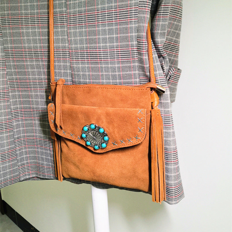 Women's Fleece Vintage Floral Fringe Messenger Bag