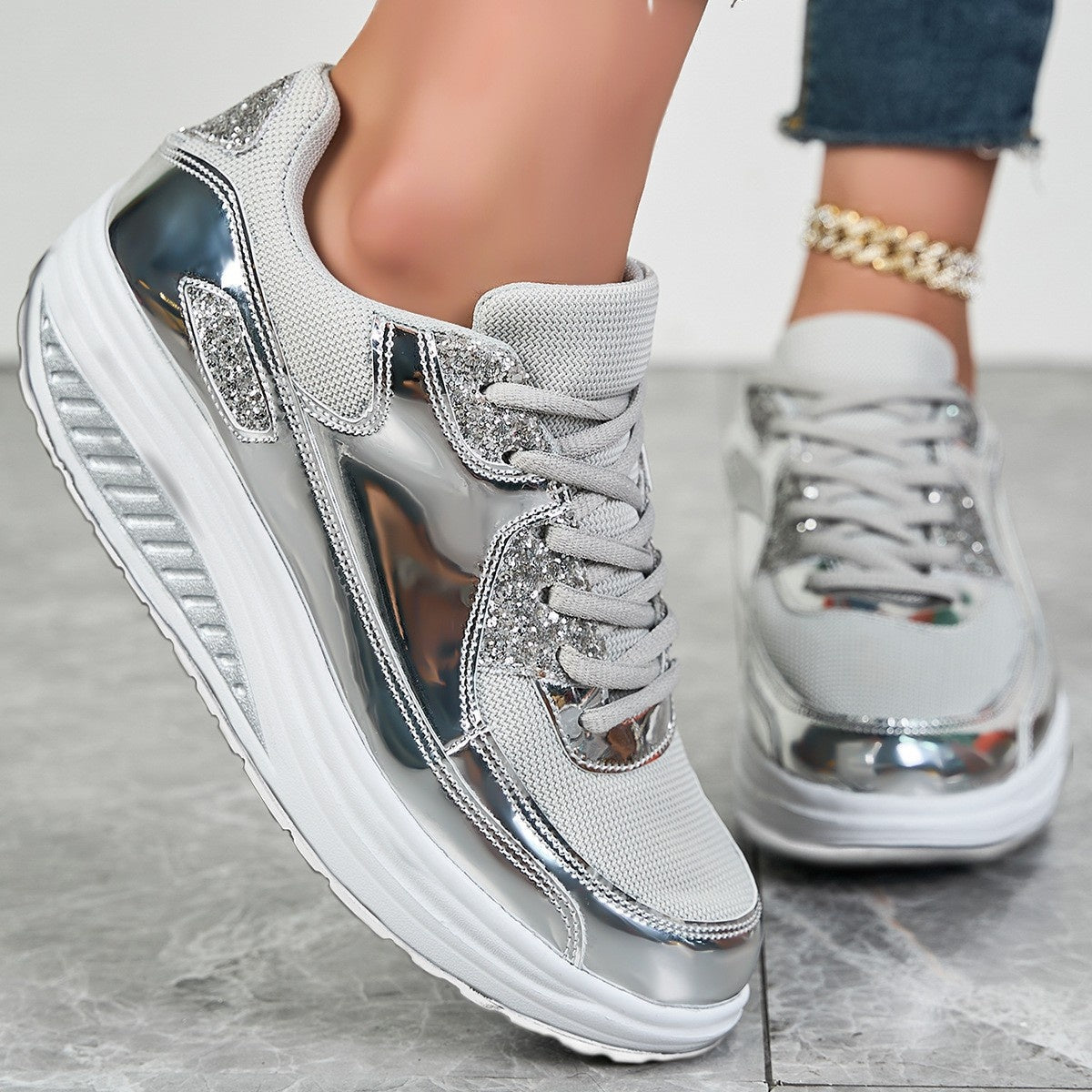 Women's Thick Bottom Mesh Elevator Sneakers