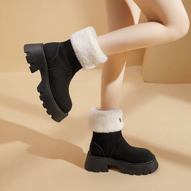 Women's Fleece-Lined Platform Cotton Shoes