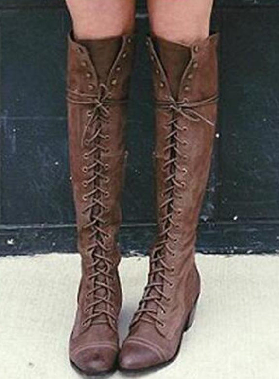 Women's Solid Color Lace-up Fashion Boots