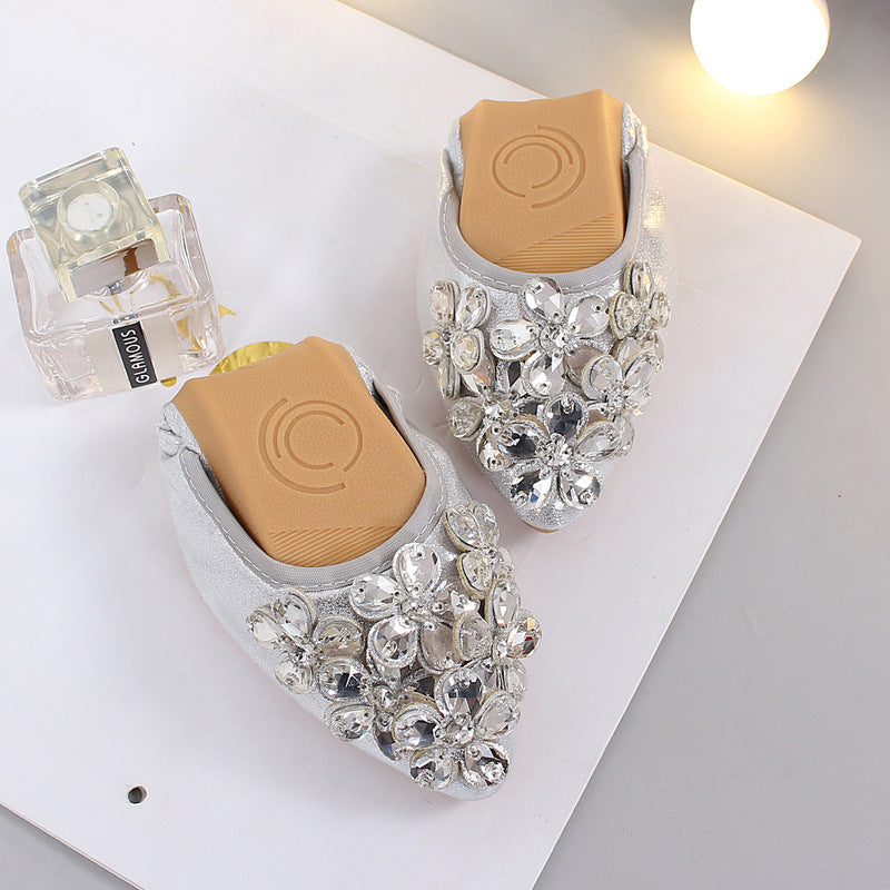 Bow Pointed-Toe Rhinestone Flats