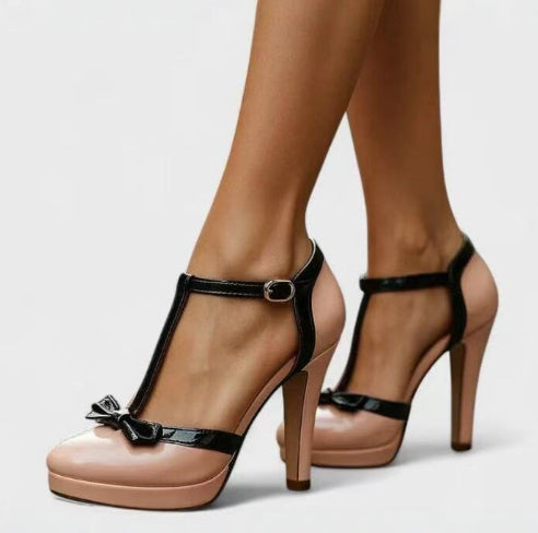 Patent Leather Trim Bow High Heels