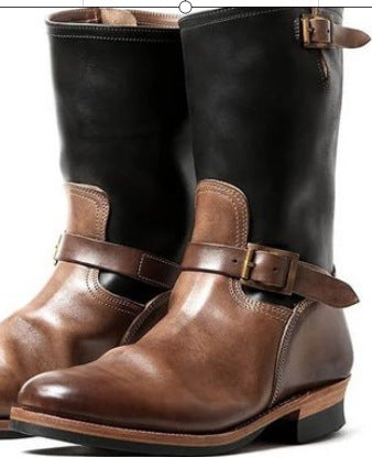 Men's Low-Heeled Round-Toe Mid-Tube Boots