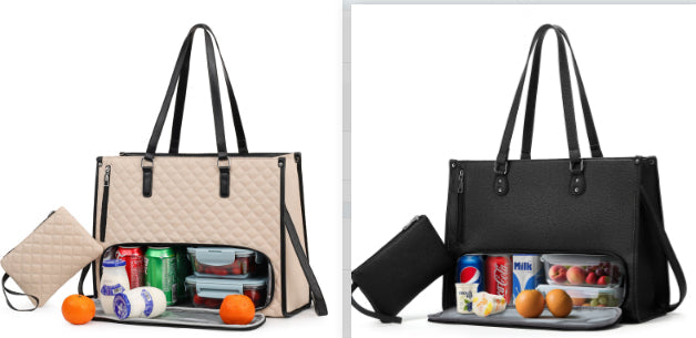 Unisex 2-in-1 Quilted Commuter Tote and Lunch Bag Handbag