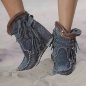 Women's Solid Color Tassel Ankle Boots