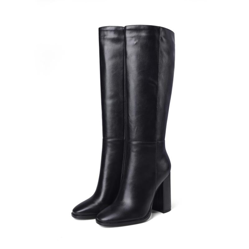 Women's Zipper Block Heel Knee-High Boots