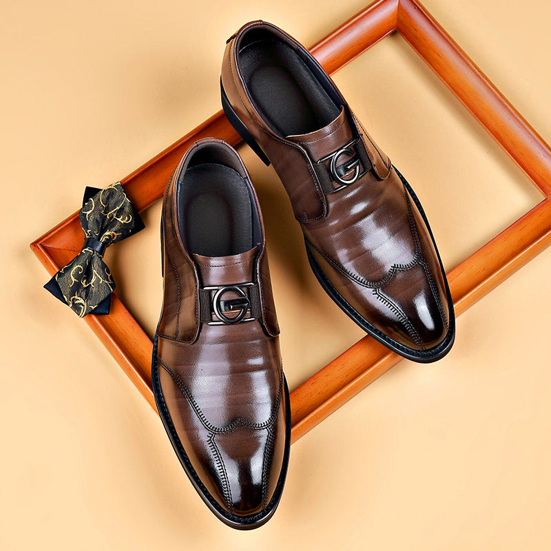 Men's Casual Business Embroidered Pointed Leather Shoes