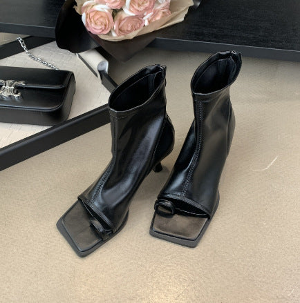 Open-Toe High-Heel Square-Toe Boots