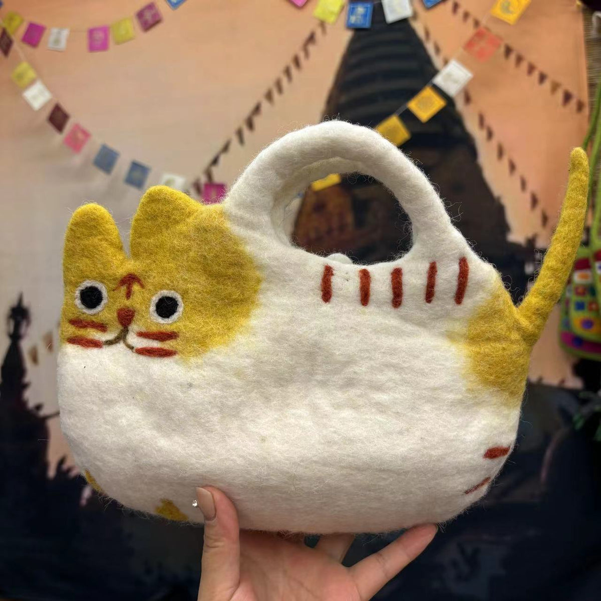 Handmade Wool Felt Cat Tote Handbag