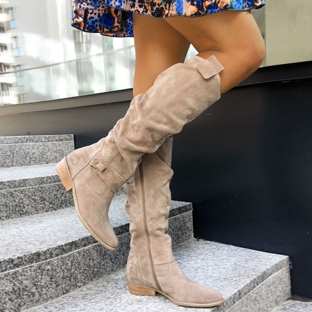 Women's Low-Heel Side Zipper High Top Boots