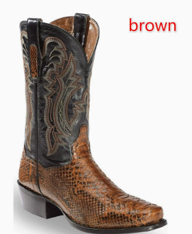 Men's Embroidered Pointed-Toe Patchwork Quilted Boots
