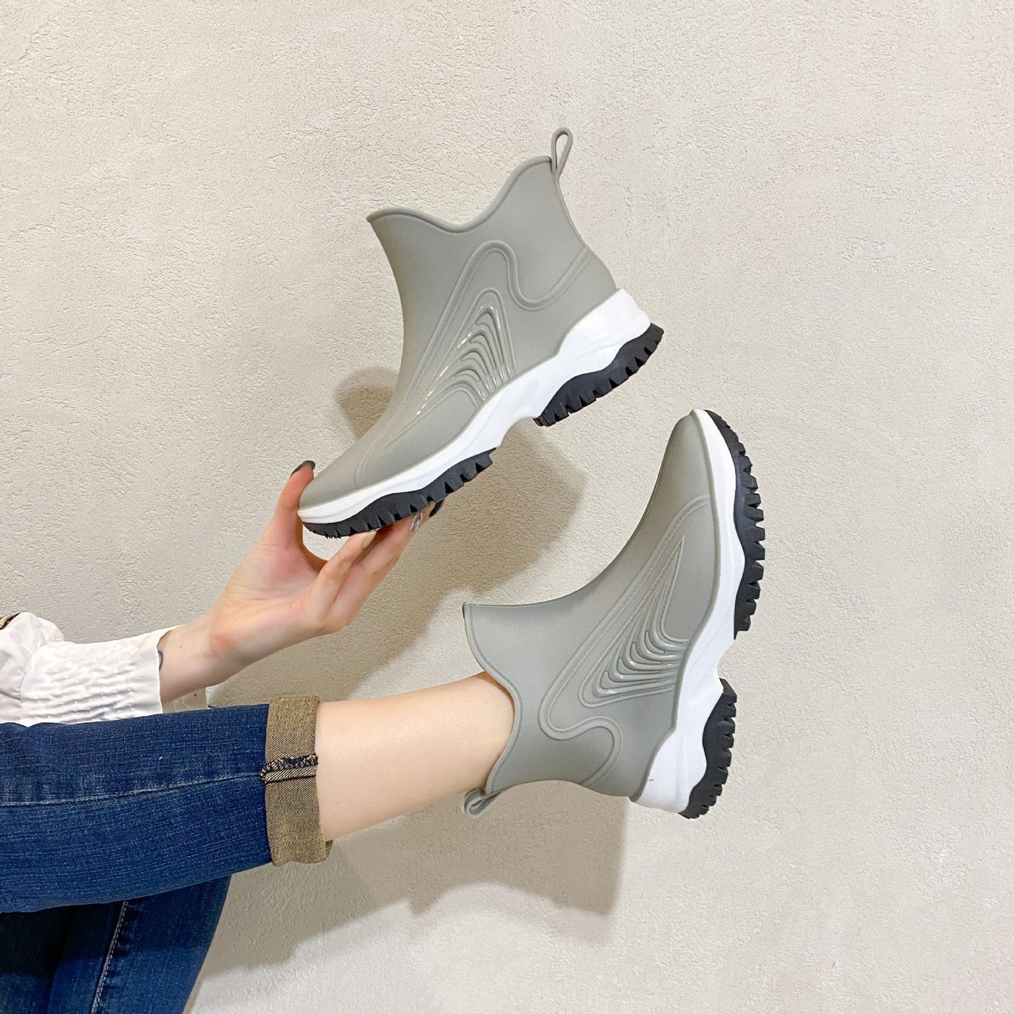 Women's Color Blocking Thick Sole Low Top Rain Boots