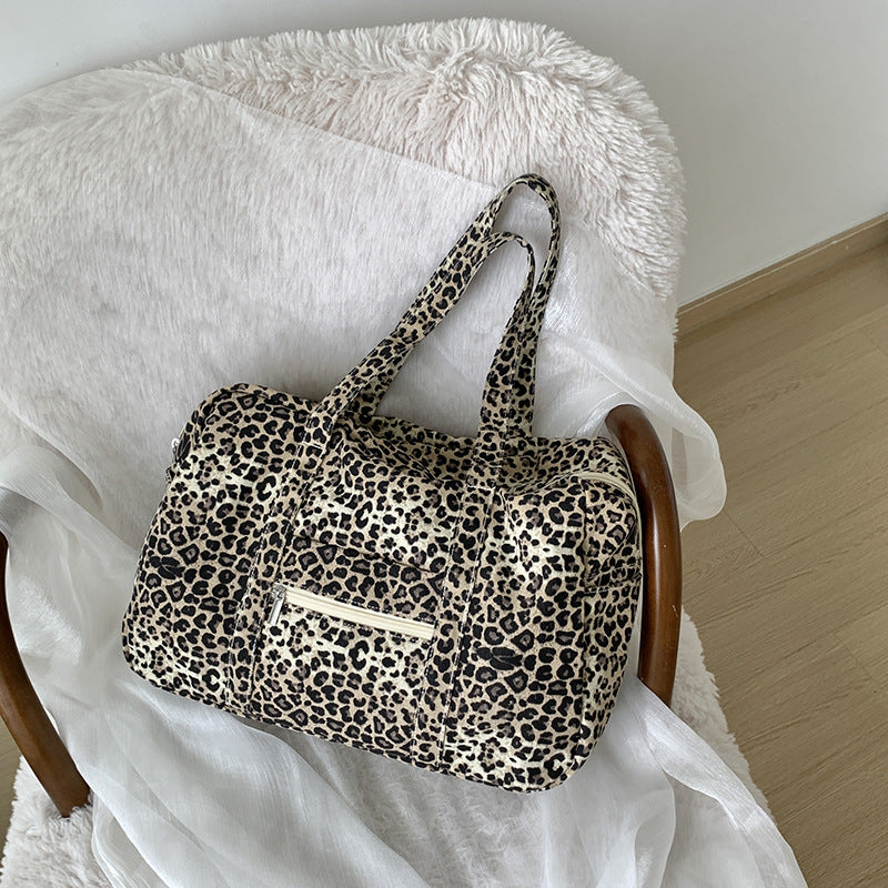 Women's Niche Leopard-Print Canvas Shoulder Bag