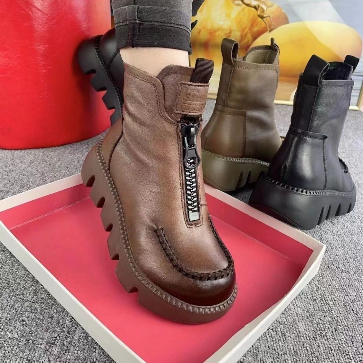 Retro Platform Front-Zip Boots