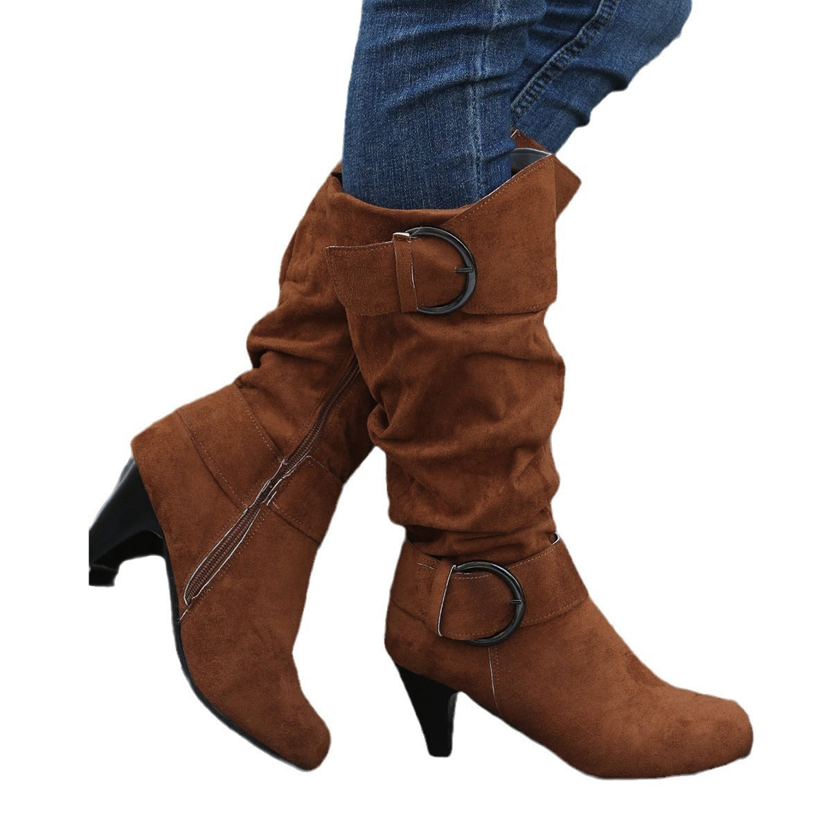 Women's Buckle Detail Round-Toe Boots