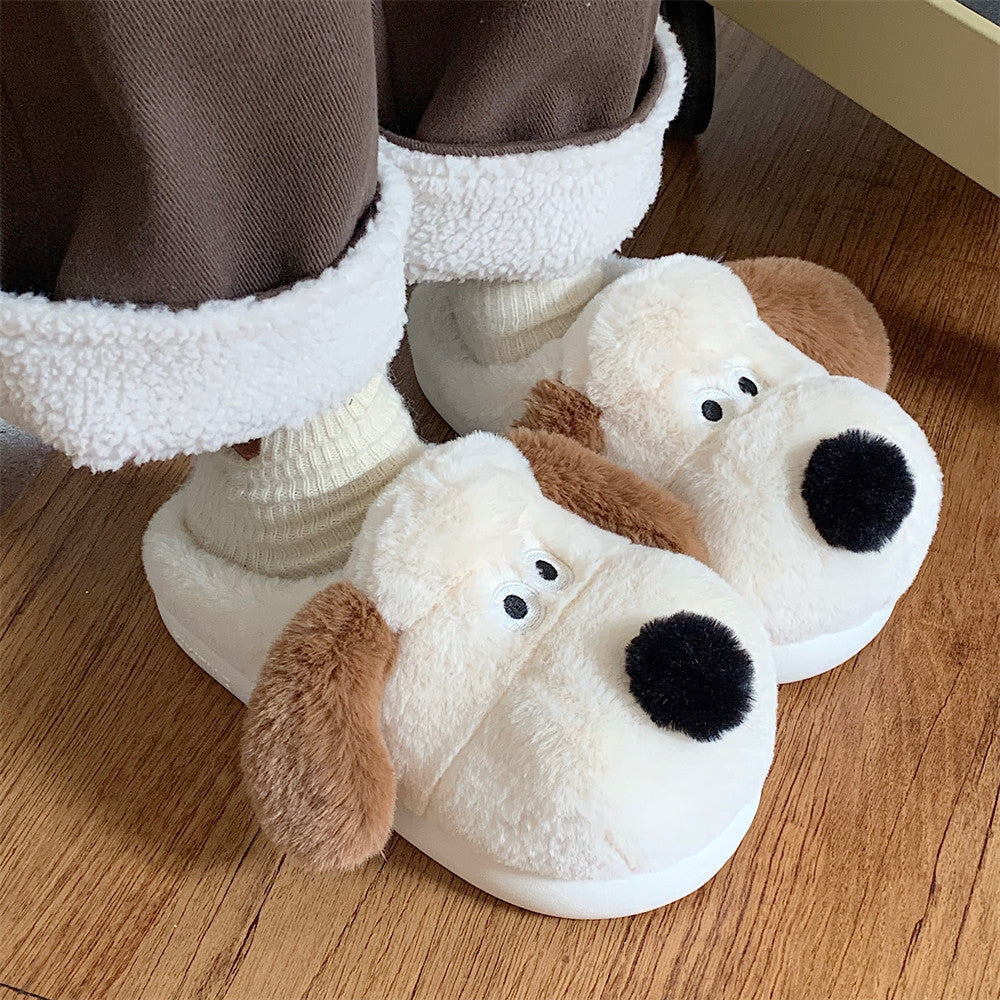 Women's Dog Plush Toe Cap Cotton Slippers