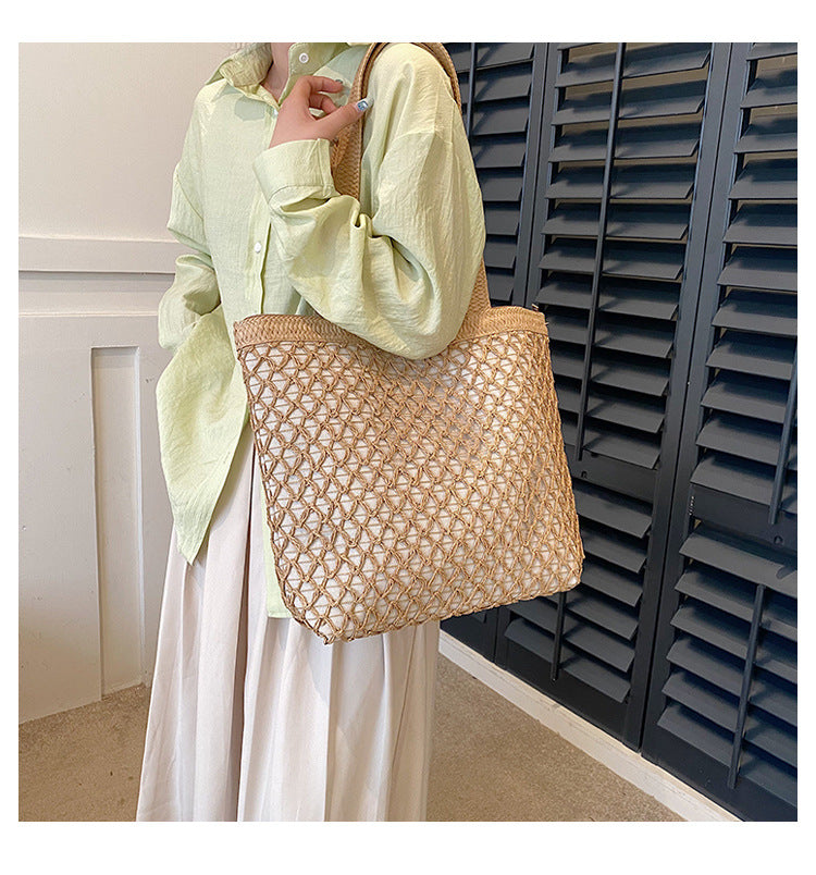 Hollow Out Paper Rope Woven Shoulder Bag