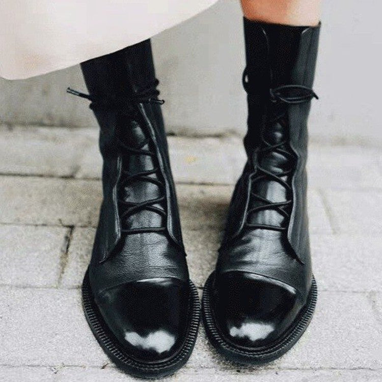 Short Lace-Up Boots with Round-Toe