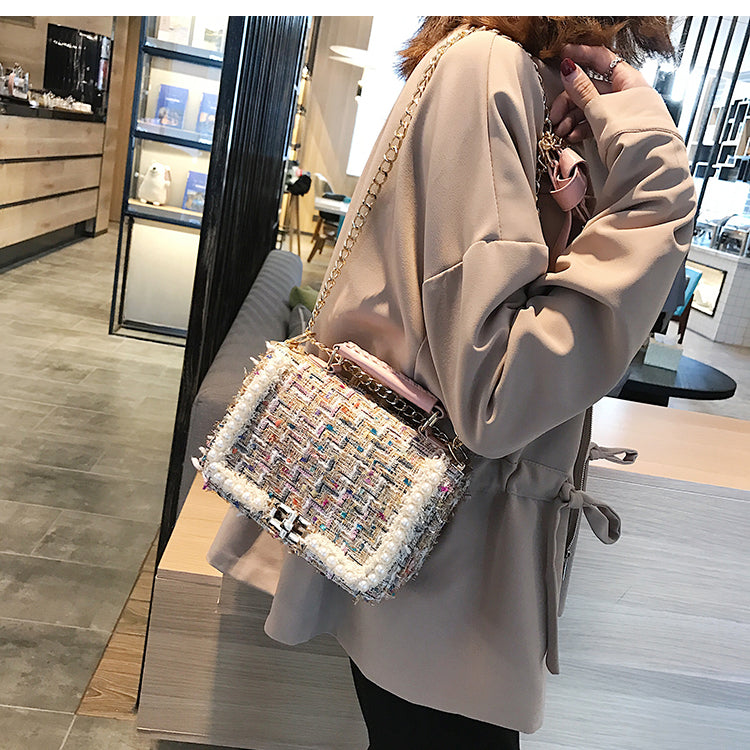 Women's Chain Bag Pearl Fashion Small Square Bag Bag