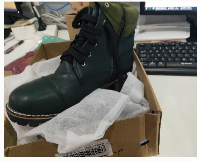 Casual Low-Heeled Round-Toe Lace-Up Ankle Boots
