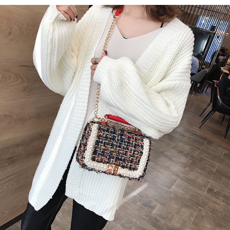Women's Chain Bag Pearl Fashion Small Square Bag Bag