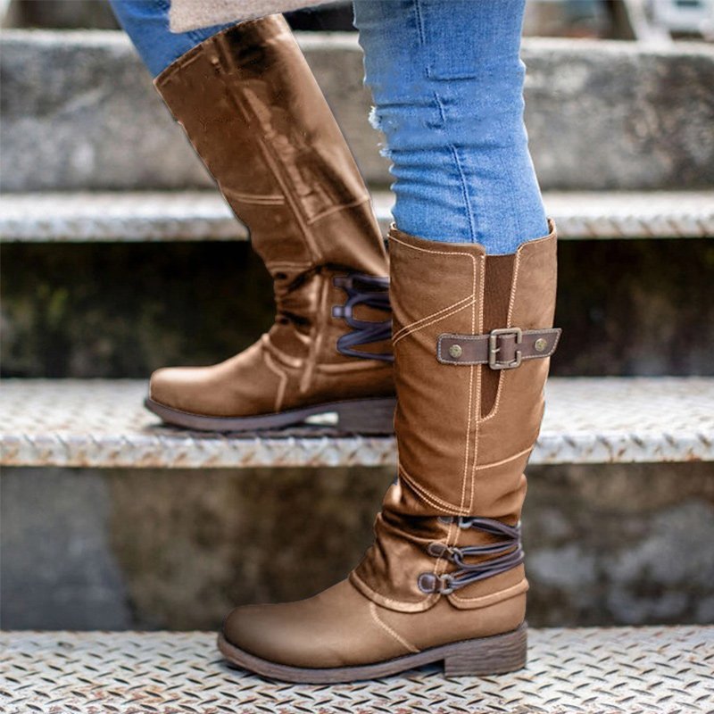 Women's Knight Round-Toe Low-Heel Boots