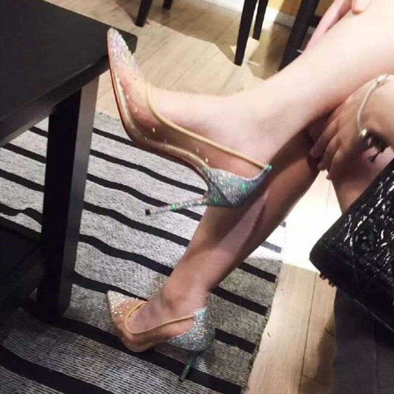 Women's Mesh Rhinestone Transparent Pointed Flats