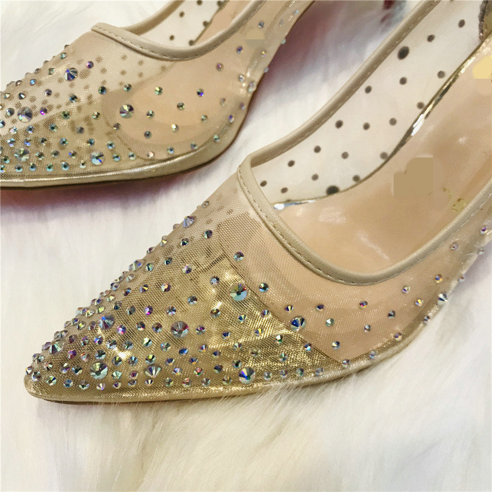 Women's Mesh Rhinestone Transparent Pointed Flats