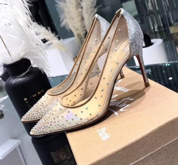 Women's Mesh Rhinestone Transparent Pointed Flats