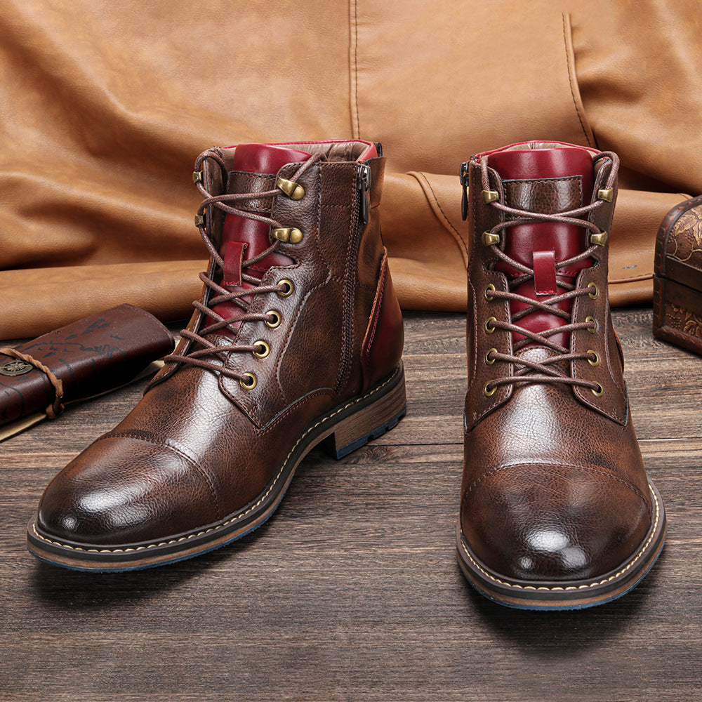 Men's Leather Fashion Tooling Short Boots