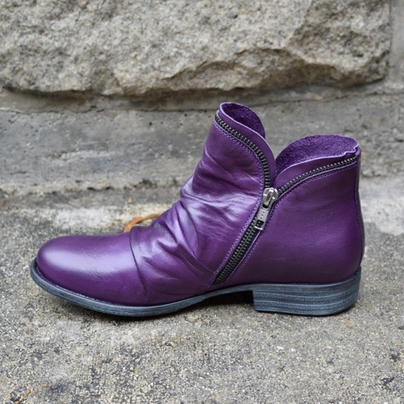 Women's Round-Toe Chunky Sole Double Zipper Ankle Boots