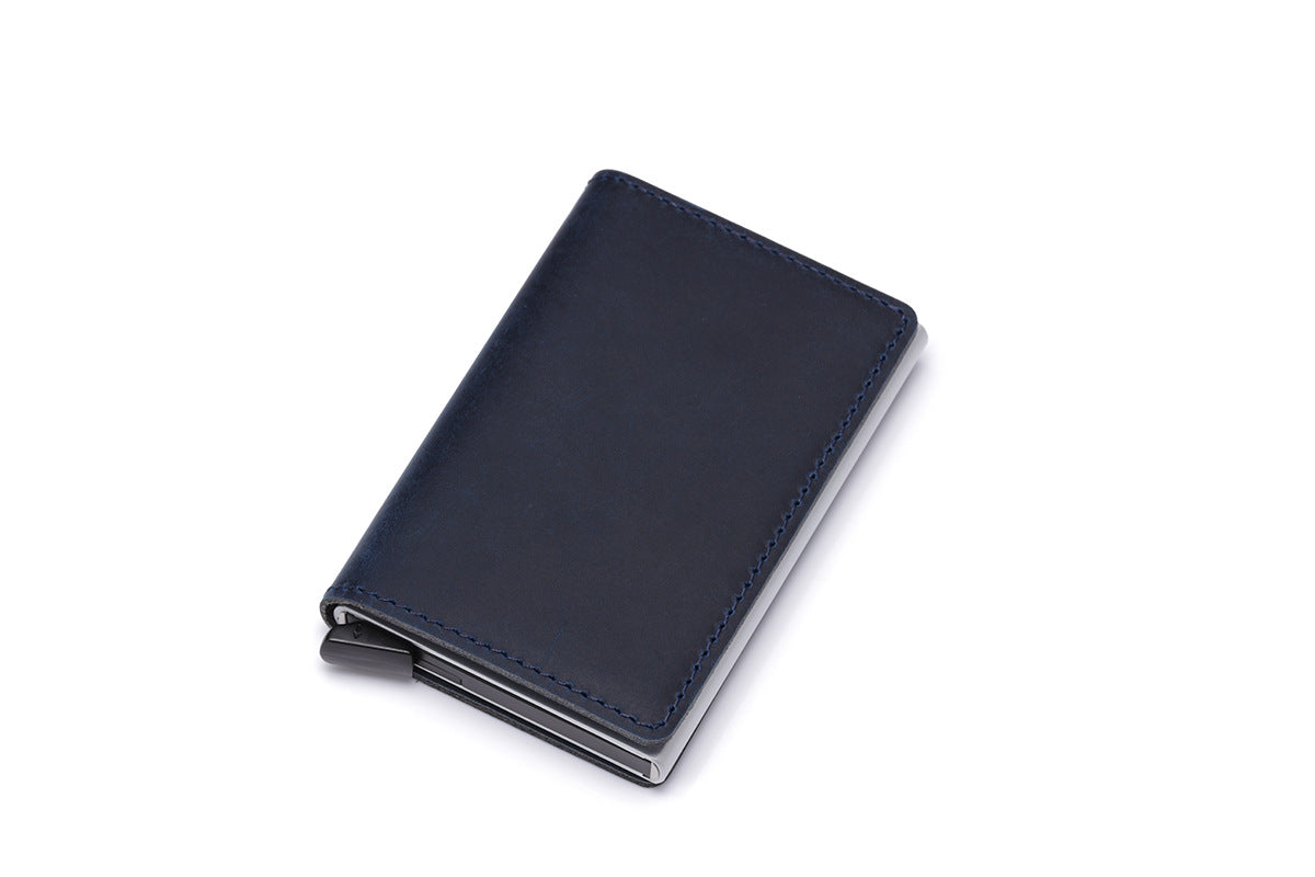 Men's Retro Crazy Horse Leather Aluminum Card Case Bag