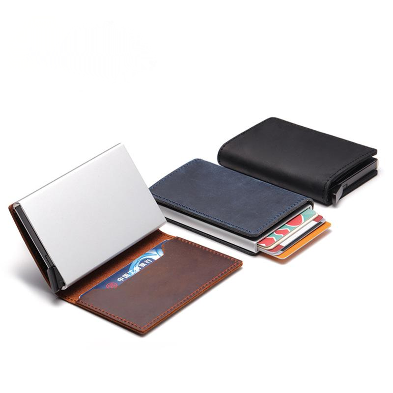 Men's Retro Crazy Horse Leather Aluminum Card Case Bag