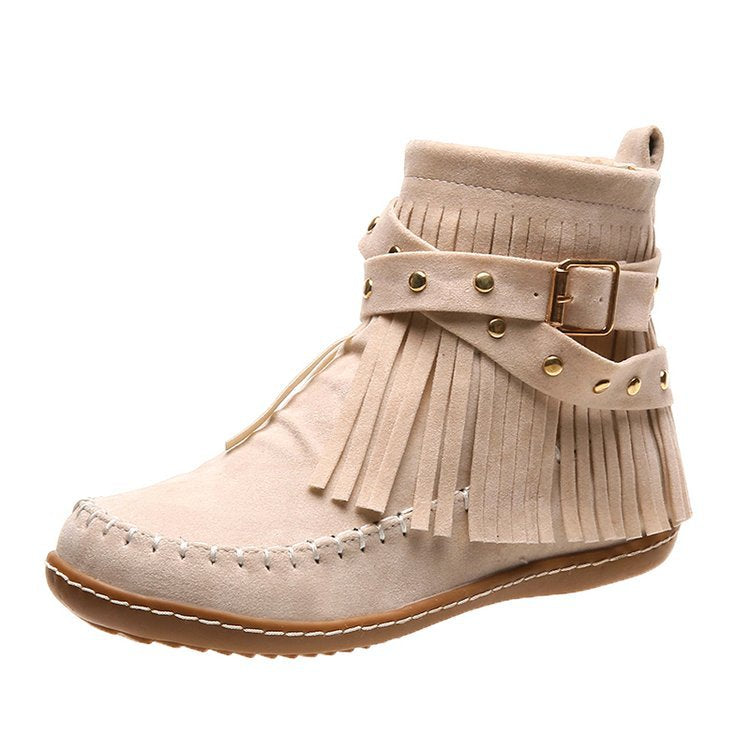 Women's Tassel Ankle Boots with Buckle Detail