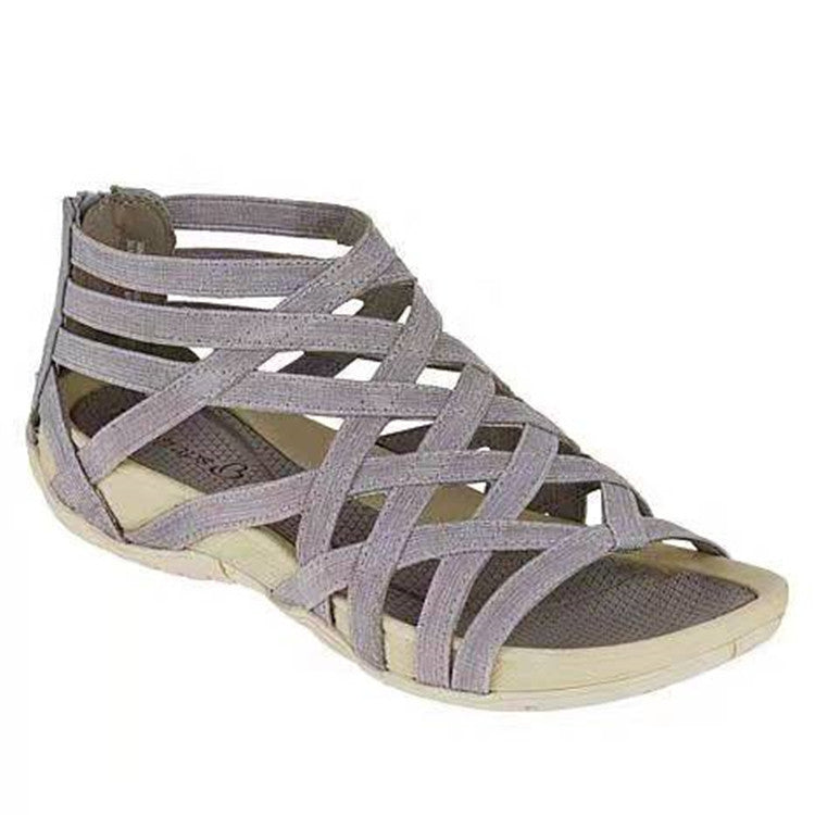 Thin Strap Cross Low Wedge Sandals