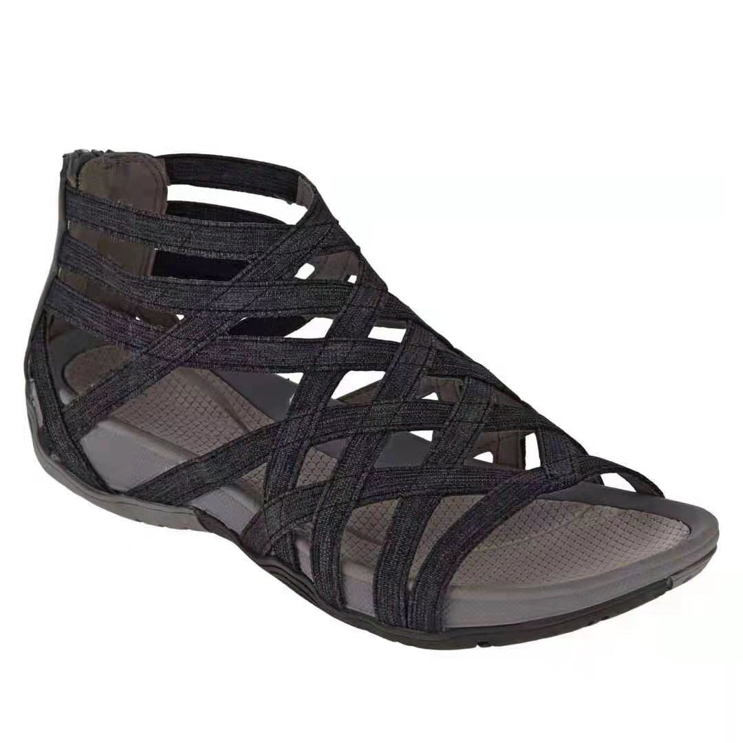 Thin Strap Cross Low Wedge Sandals