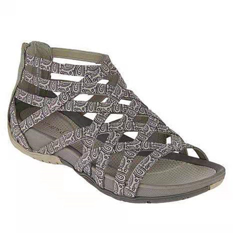 Thin Strap Cross Low Wedge Sandals