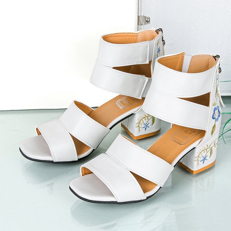 Women's Embroidered Mid-Heel Sandals
