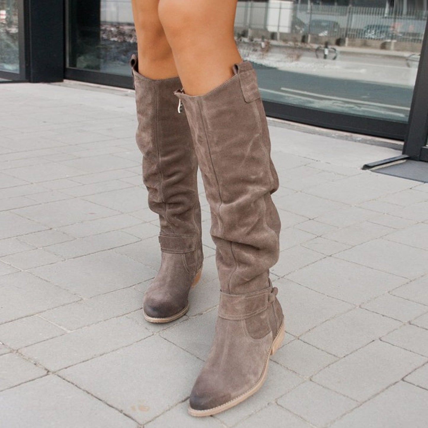 Women's Low-Heel Side Zipper Suede High Boots