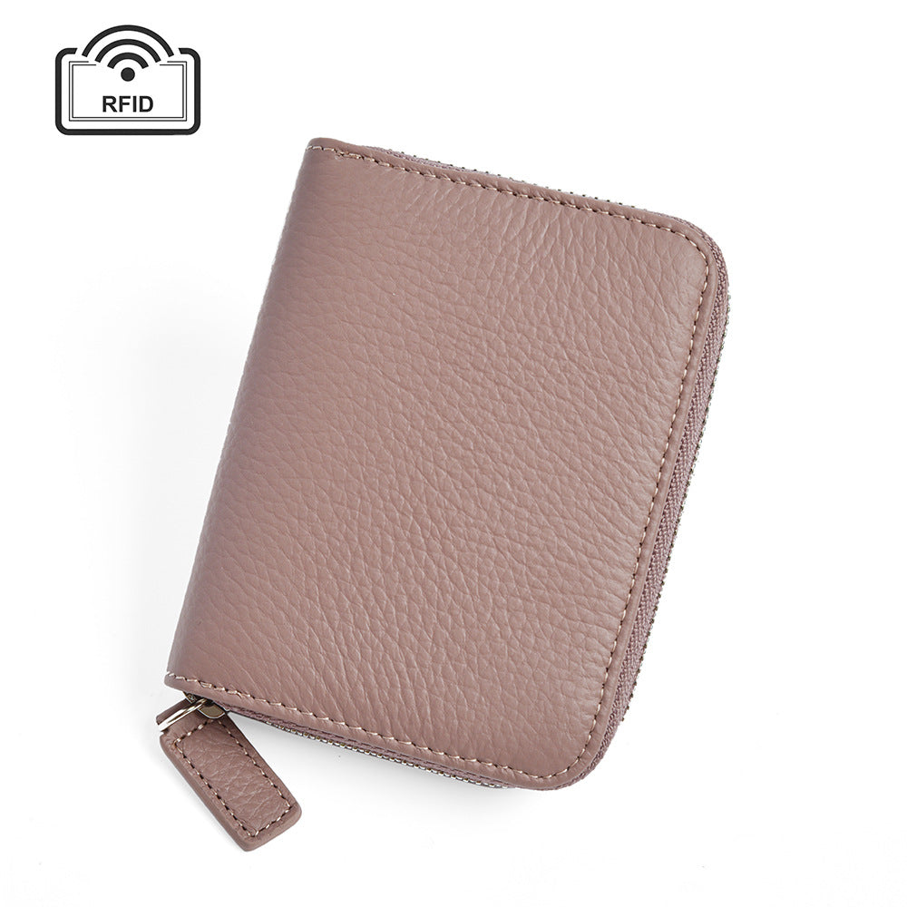 Leather Organ Card Wallet with RFID Zipper Bags