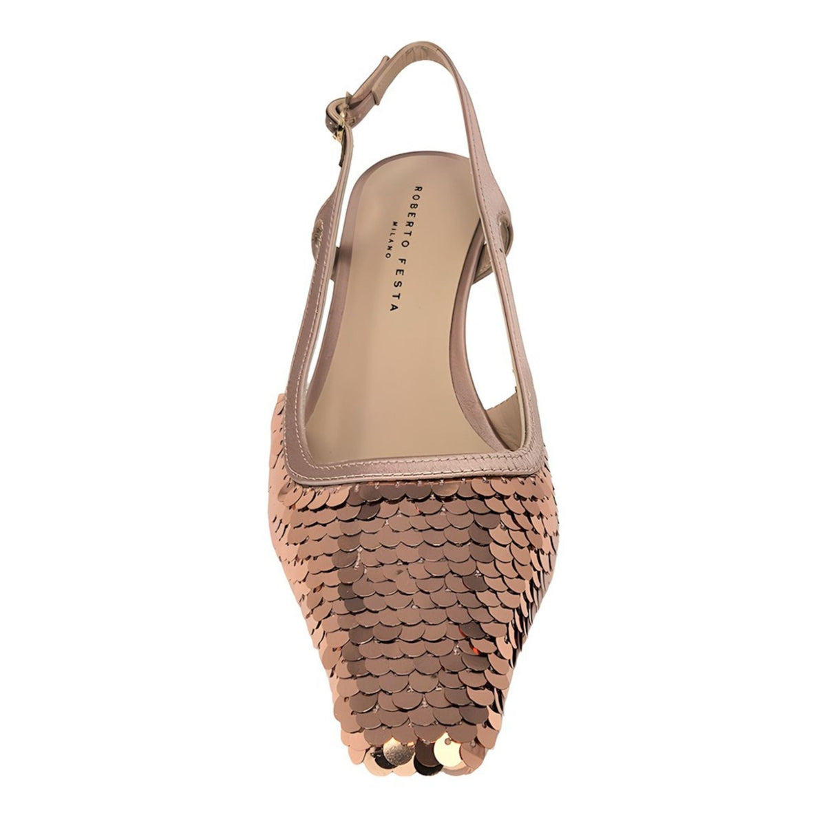 Roberto Festa Gold Sequence Snip Toe Slingback Heel