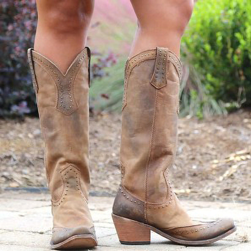 Women's Studded Retro Western Boots
