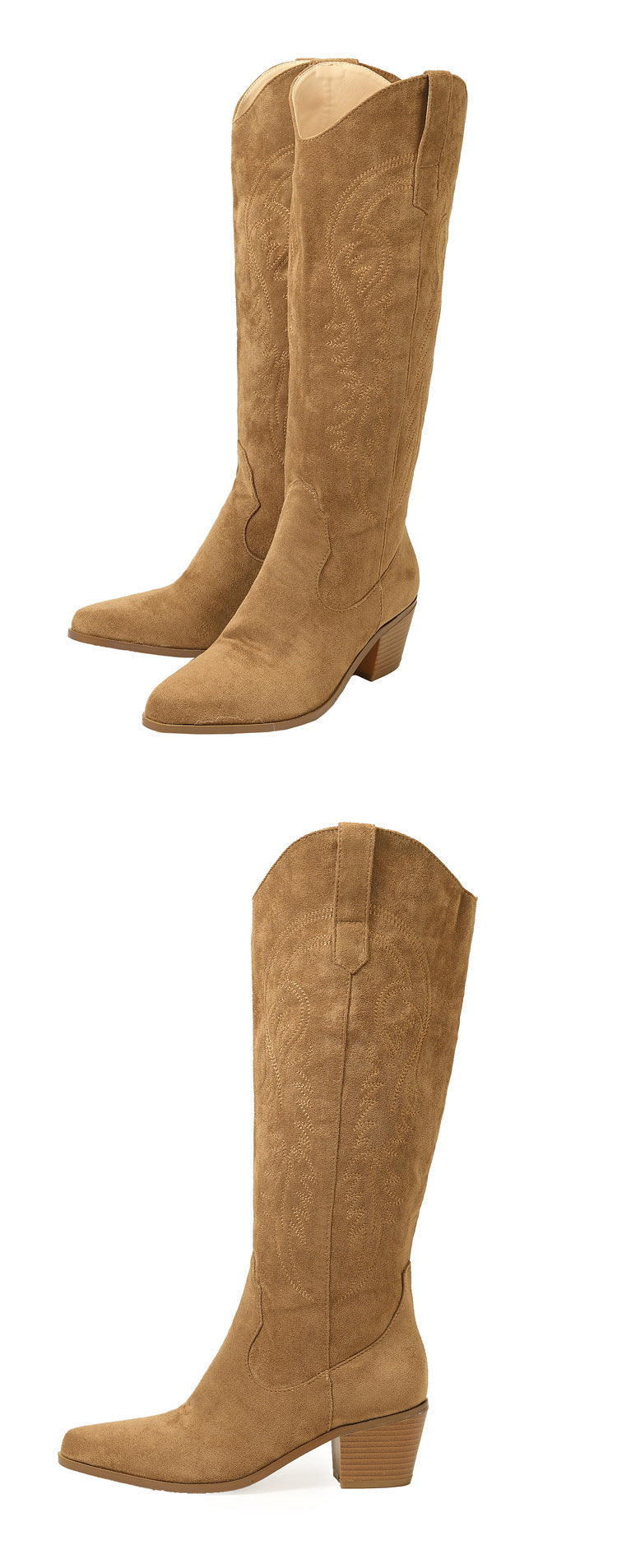 Chunky Heel Knee-High Slip-On Boots