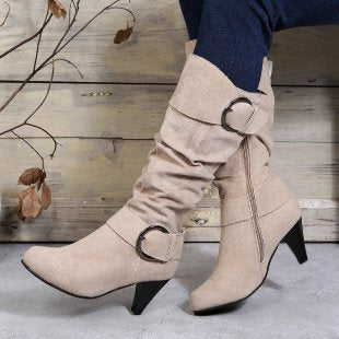 Women's Buckle Detail Round-Toe Boots