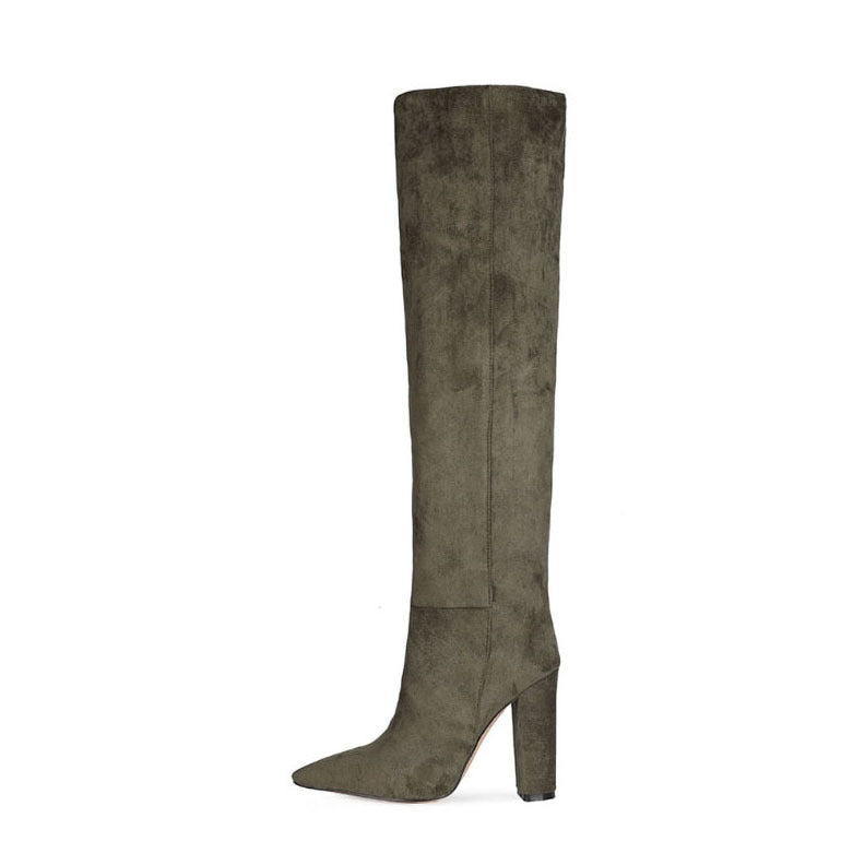 Women's Matte Over The Knee Thick Heel Pleated Boots