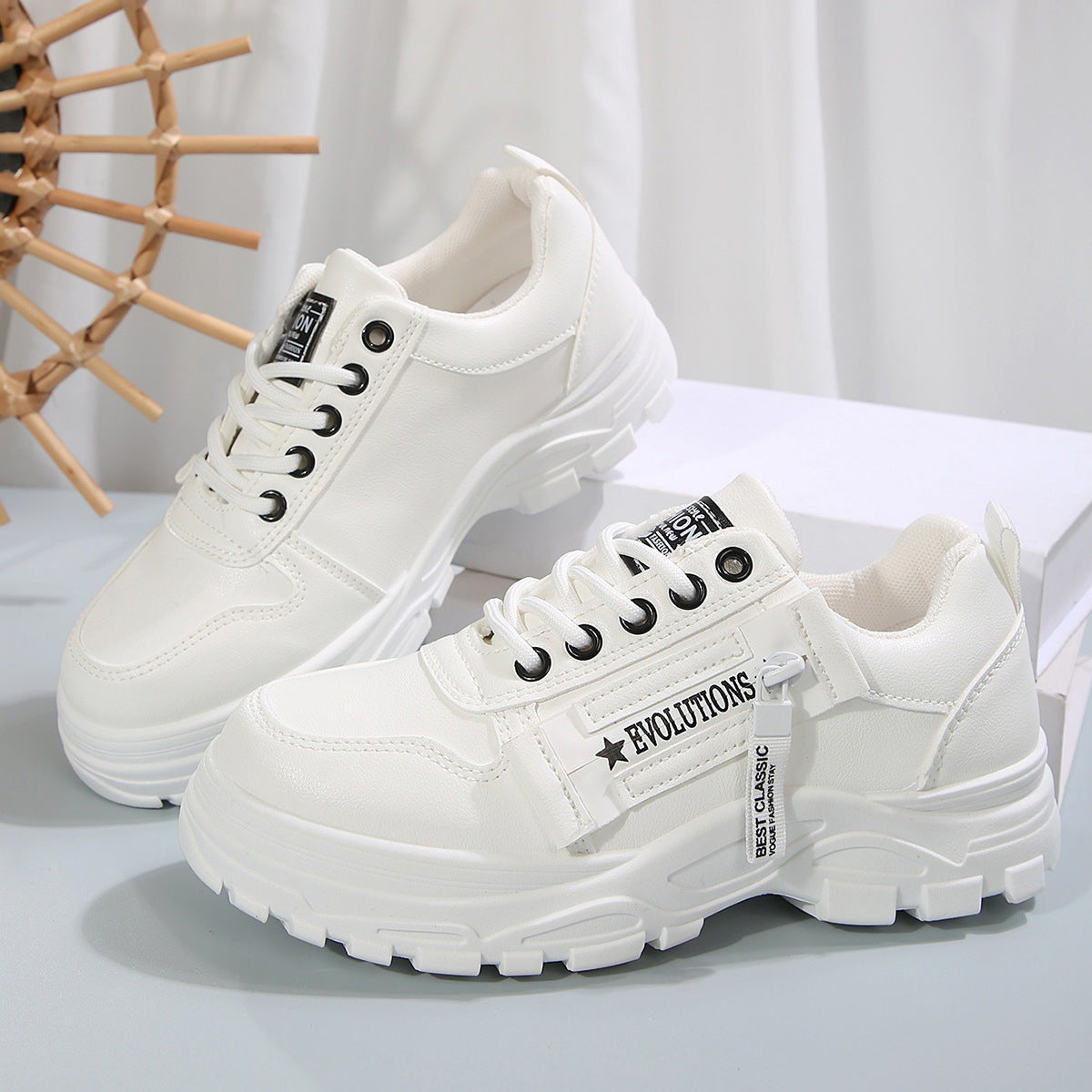 Women's Lace-Up Sports Shoes With Side-Zipper Design Casual Sneakers